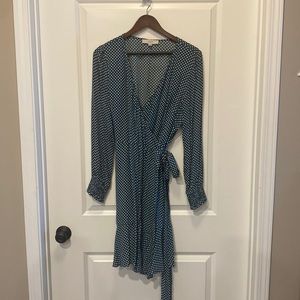 Green polka dot wrap dress